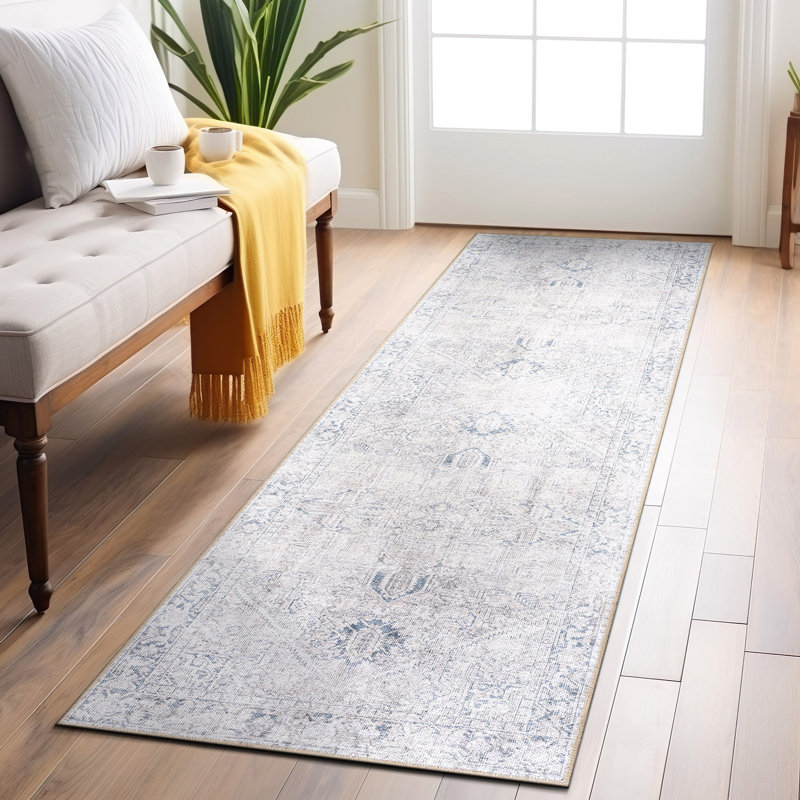 Tapis vintage antidérapant lavable à la machine Boho, Tapis de couloir 2 pi 6 po x 7 pi