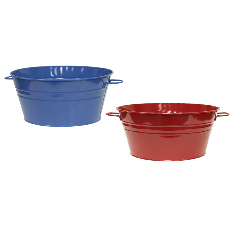 Saragosa Enamel Planter Champagne Beverage Tub, Blue-Red