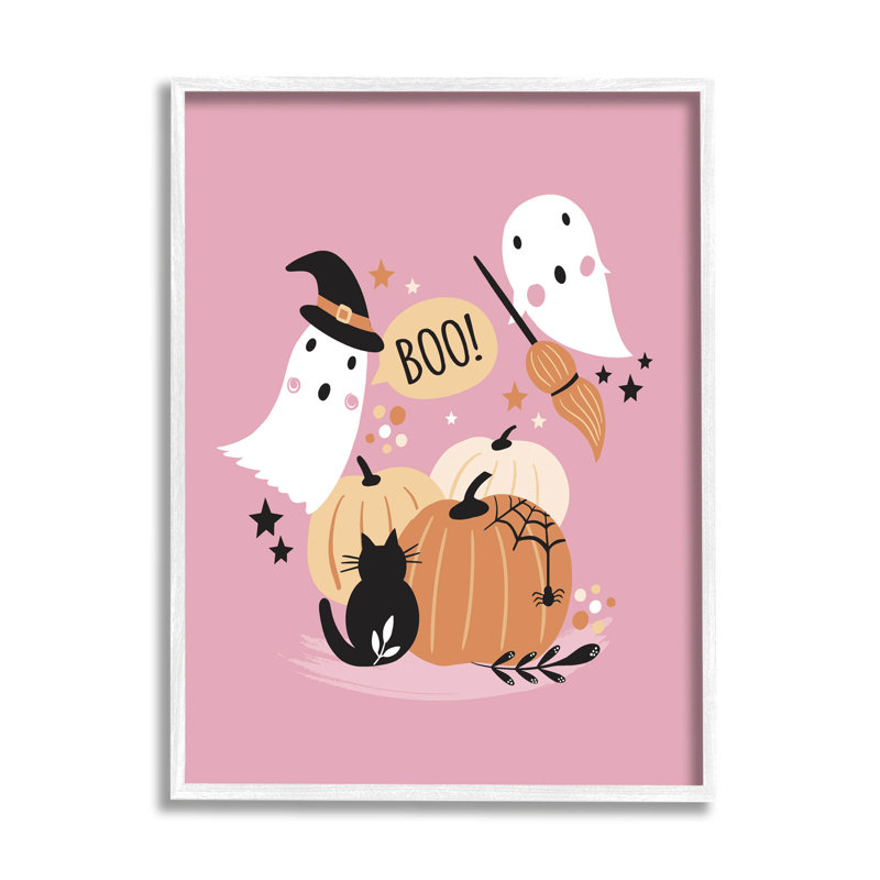 Pink Boo - fantômes d'Halloween - 231, H 30 po x l 24 po x P 1,5 po, Giclée encadrée blanc bord de mer