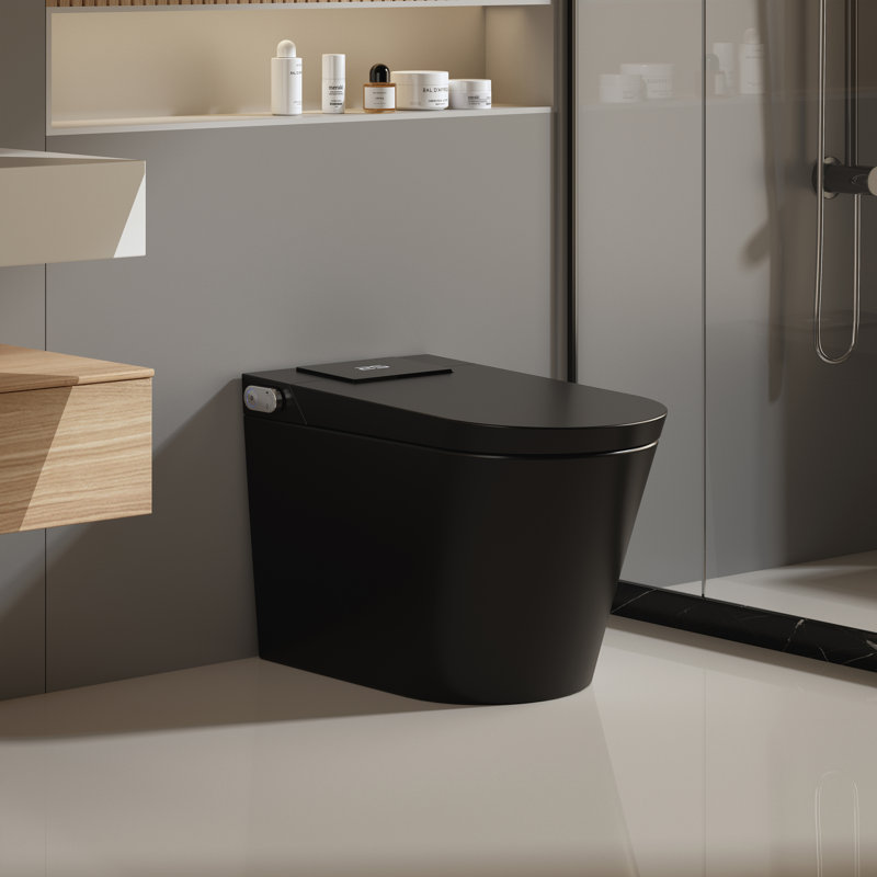 Smart Bidet Toilet 1.34 GPF In Black With Auto Open/Close, Auto Flush And Heated Seat