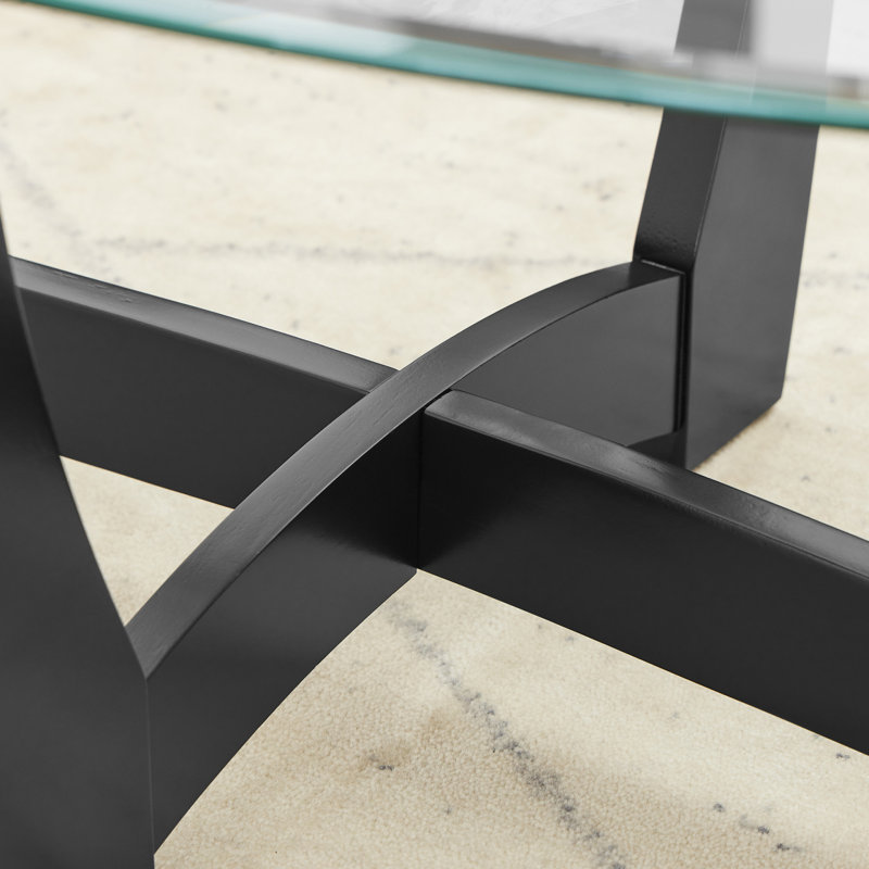 Elegant Oval Glass Coffee Table With Tempered Glass Top,, Black, 23.3" H x 23.5" L x 23.5" W