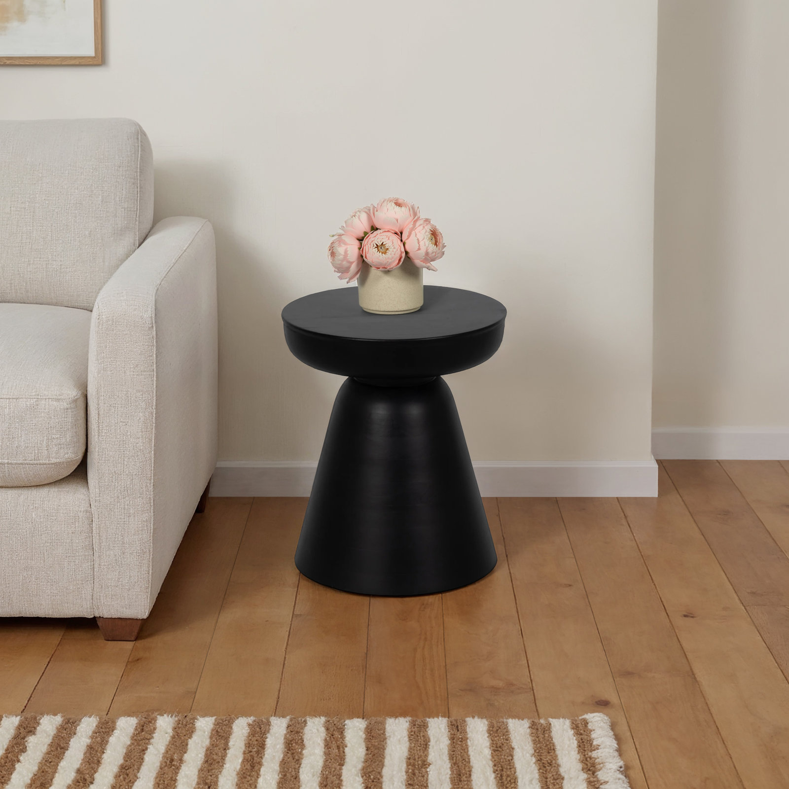Vanola Drum Wooden Accent Table, Smooth Black
