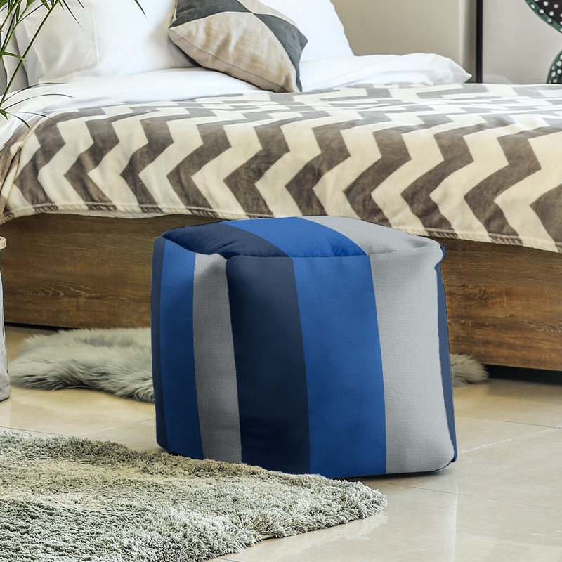 Upholstered Pouf, 18" H x 18" W x 18" D, Navy Blue/Royal Blue/Grey, St. Louis