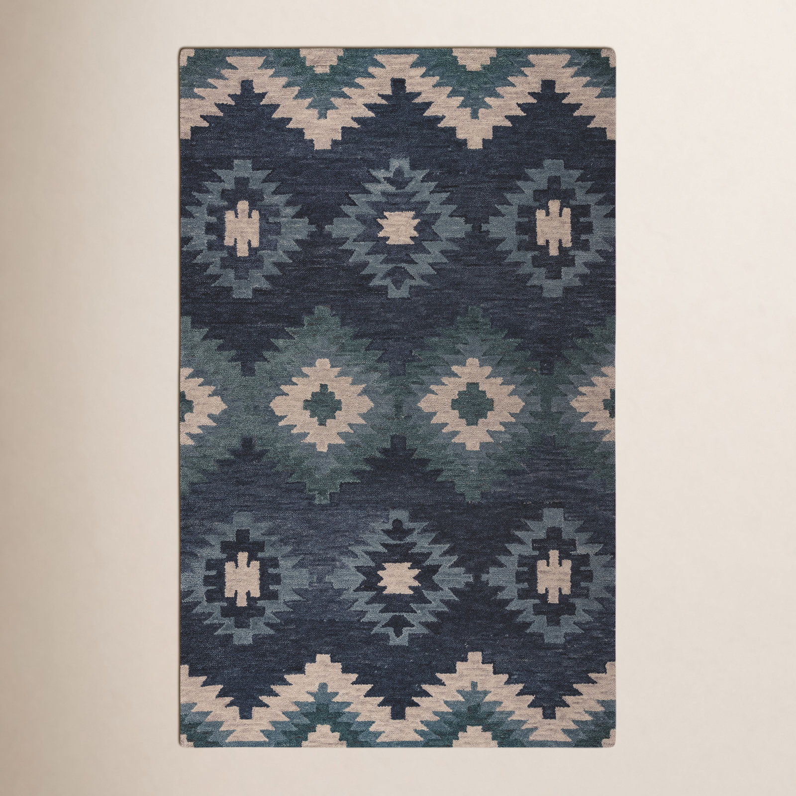 Doretta Blue Hand-Tufted Geometric Wool Rug, Rectangle 5' x 8'