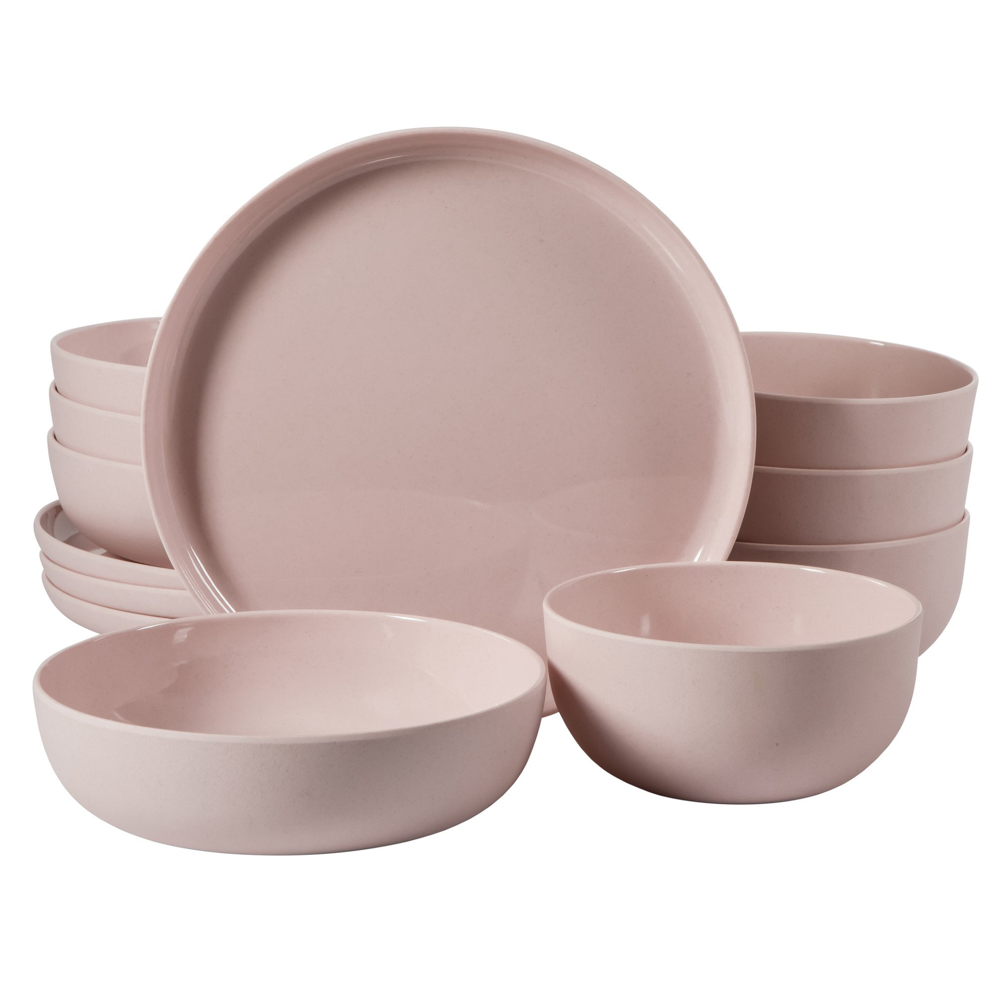 Gibson Home Candy Skies 12 Piece Unbreakable Wheat Straw Melamine Plates and Bowls Dinnerware Set - Outdoor, Camping, & Everyday Use - Matte Exterior/Shiny Interior & Reviews | Birch Lane