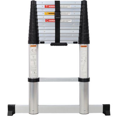 Échelle télescopique en aluminium - capacité de 330 lb, pieds antidérapants, fonction de sécurité ralentissante + stabilisateur, échelle d'extension portable (réglable de 3,6 à 12,5 pi) pour la maison / l'extérieur (changement d'ampoule / peinture / réparation de toit / véhicule récréatif)