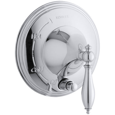 Finial Traditional Pressure-Balancing Valve Trim with Lever Handle and Polished Finish Accents, Valve Not Included