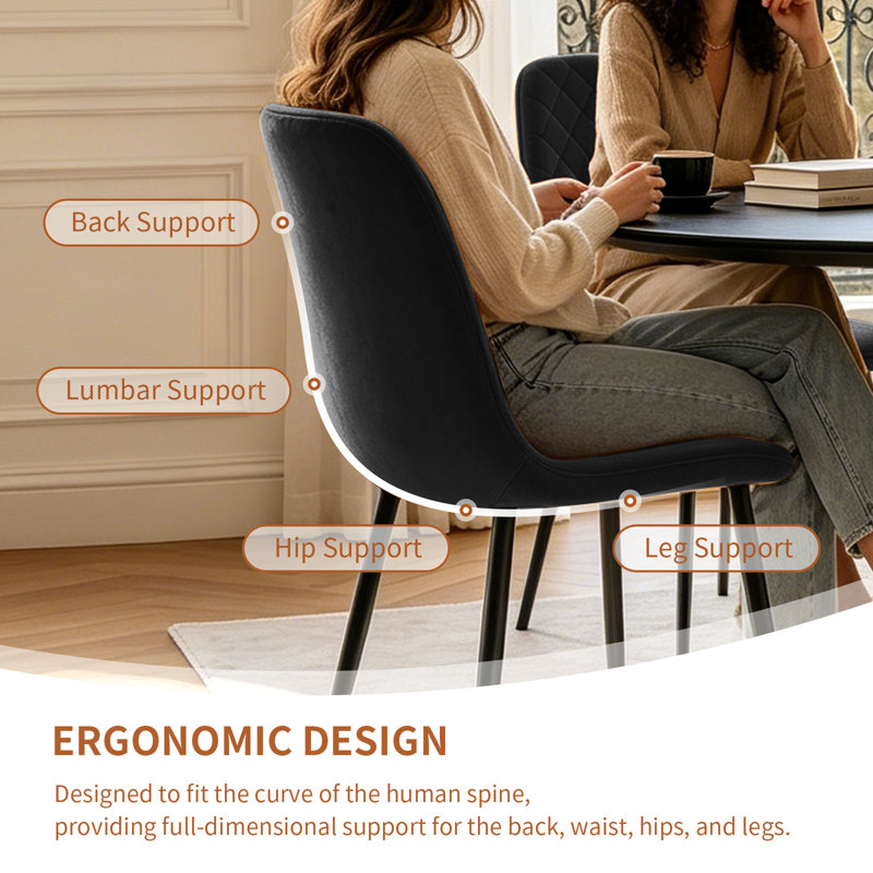 Modern Velvet Upholstered Dining Chair  , Black