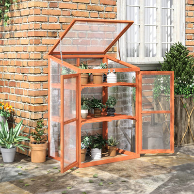 Mini serre, L 30 po x l 24 po x H 44 po, en bois, 2 tablettes, plateau ouvert pour le jardinage intérieur et extérieur, petite serre, 30 po x 24 po x 44 po, fabrication en bois, croissance