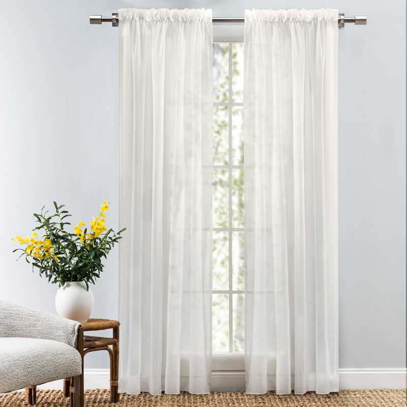 Stasia Delicate Semi-Sheer Single Panels & Extra Wide Rod Pocket Curtain Panels in Various Sizes, Ivory, 108" W x 63" L
