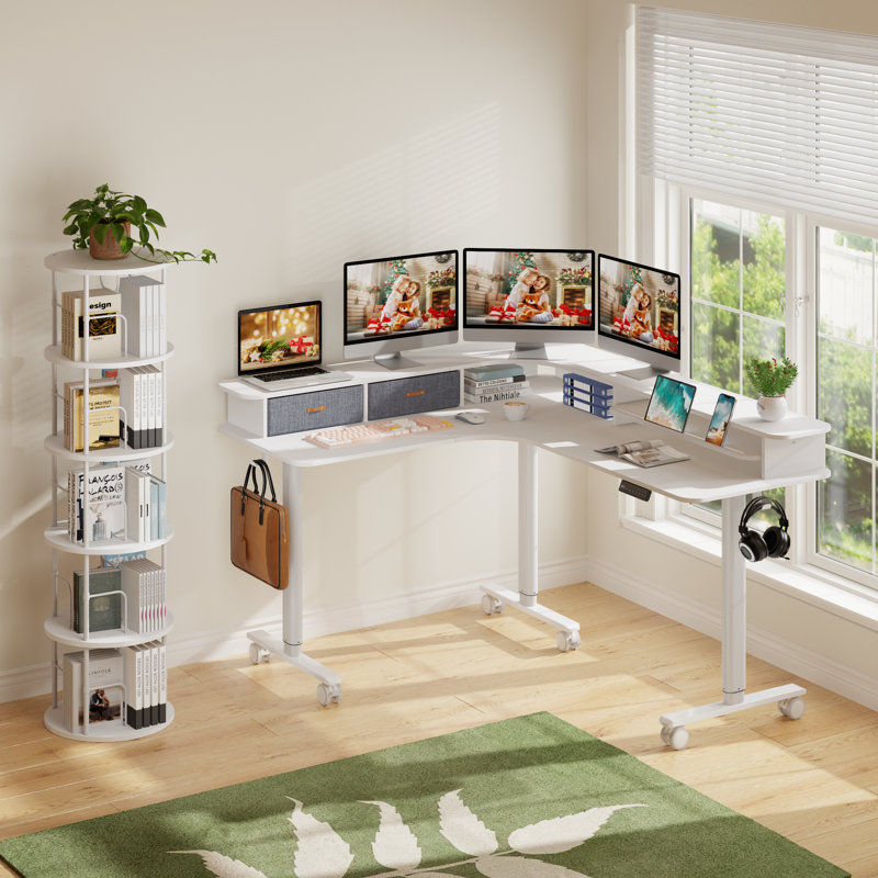Olevide Adjustable Height Modular Steel Standing Desk, White