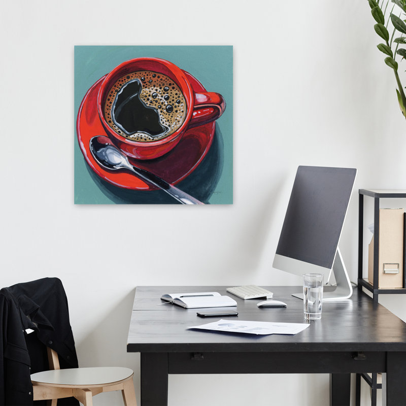 Tasse rouge de café noir, art contemporain, H 18 po x l 18 po