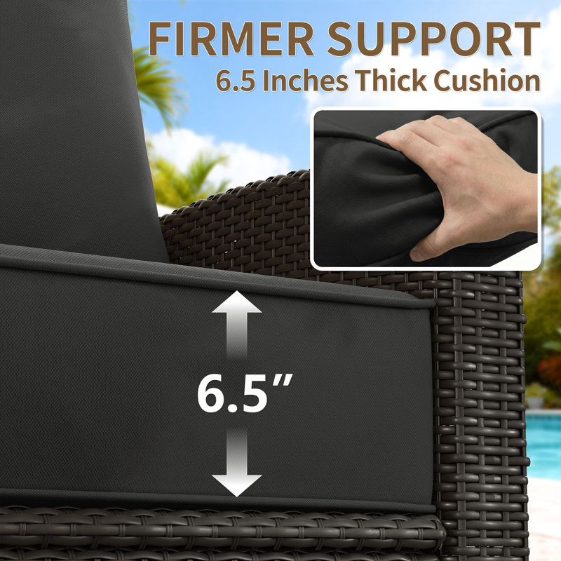 Outdoor 6.5" Thick Deep Seating Cushion Set Water-Resistant & Fade-Resistant Patio Chair Cushions, Black