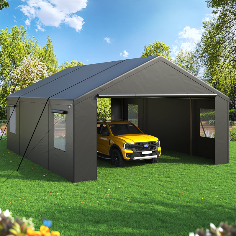 20 ft. x 20 ft. Heavy-Duty Carport Canopy, Portable Garage with Roll-Up Door, Windows and Reinforced Base