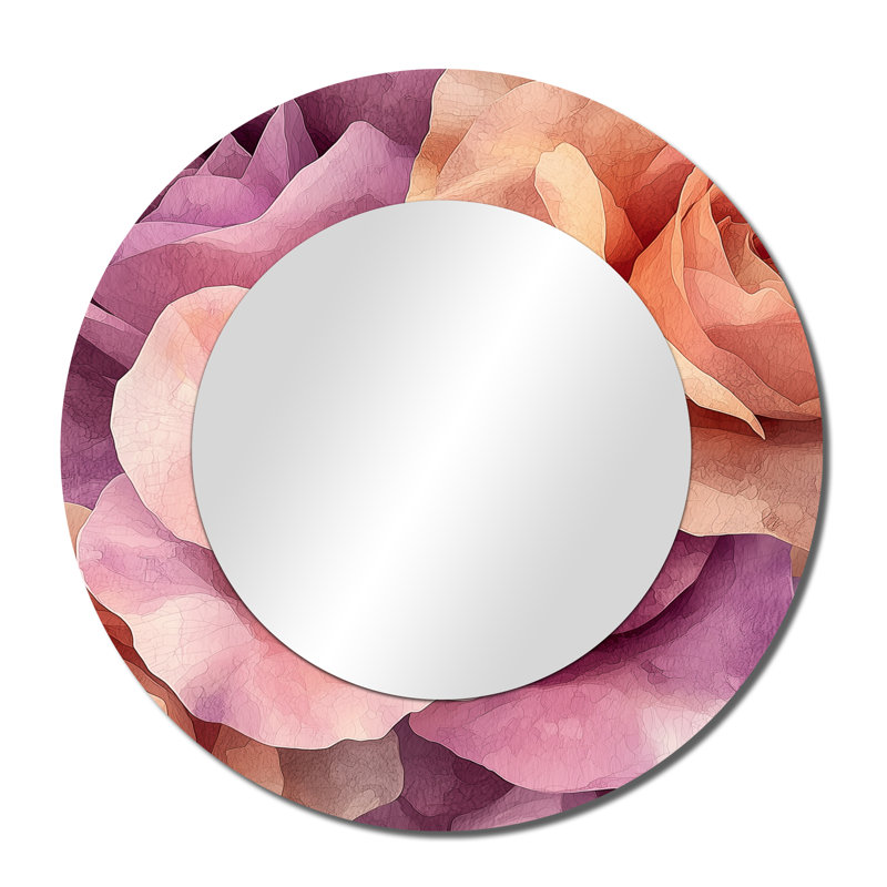 Corail et lavande roses Blossom Of Love I - miroir moderne pour décoration murale - imprimé sur métal, 36 po x 36 po