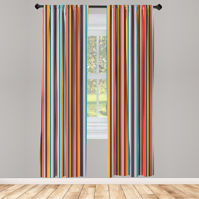 Ethnic Striped Semi-Sheer Rod Pocket Curtain Panels, 28" W x 95" L