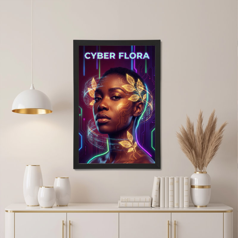 Ensemble de 1 tableau mural Cyber ​​​​Flora Neon Circuit Art sur toile tendue, H 18 po x l 12 po
