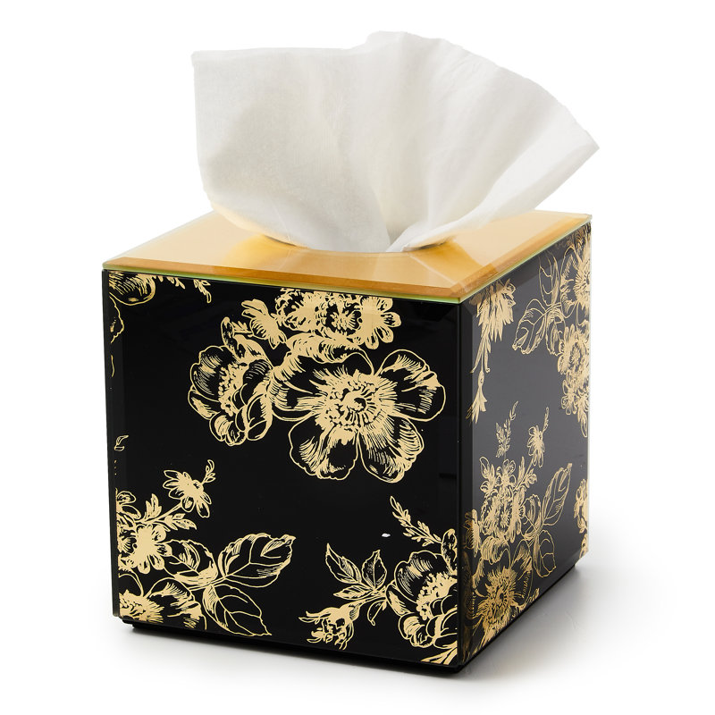 Black and Gold Floral Glass Tissue Box Cover