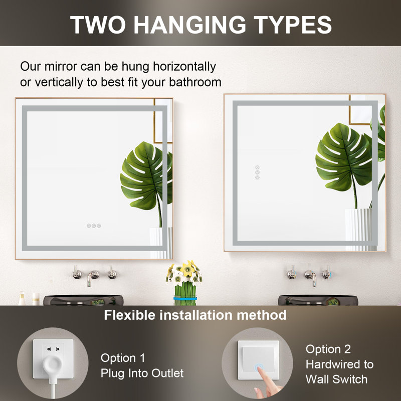 20"x28" Led Mirror Bathroom Vanity Mirror With Back Light,wall Mount Multifunctional Vanity Mirror,brushed Gold Aluminium Frame