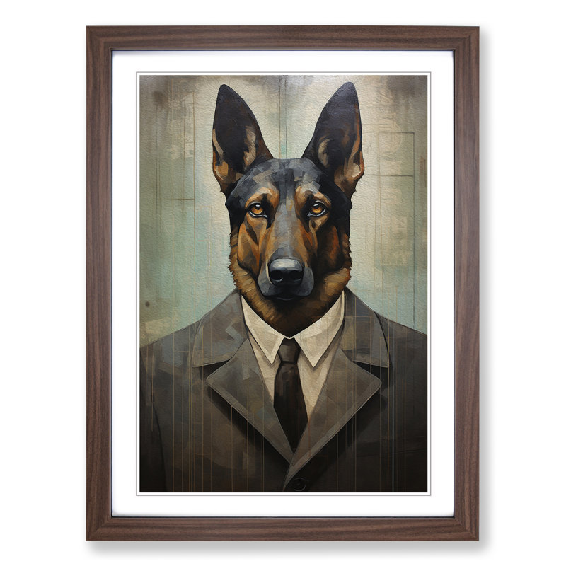 German Shepherd Dadaism - Framed Print, 34cm H x 25cm W, Walnut Framed