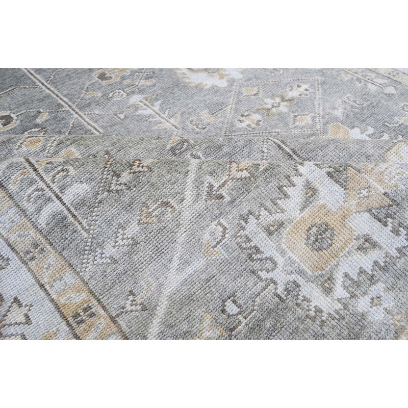 Hand Knotted Wool Oriental Area Rug in Gray/Light Blue/Tan, Rectangle 10' x 14'