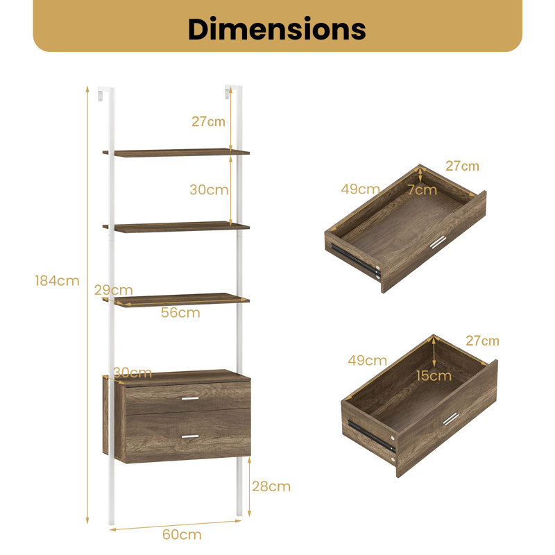 184cm H x 60cm W Metal Bookcase
