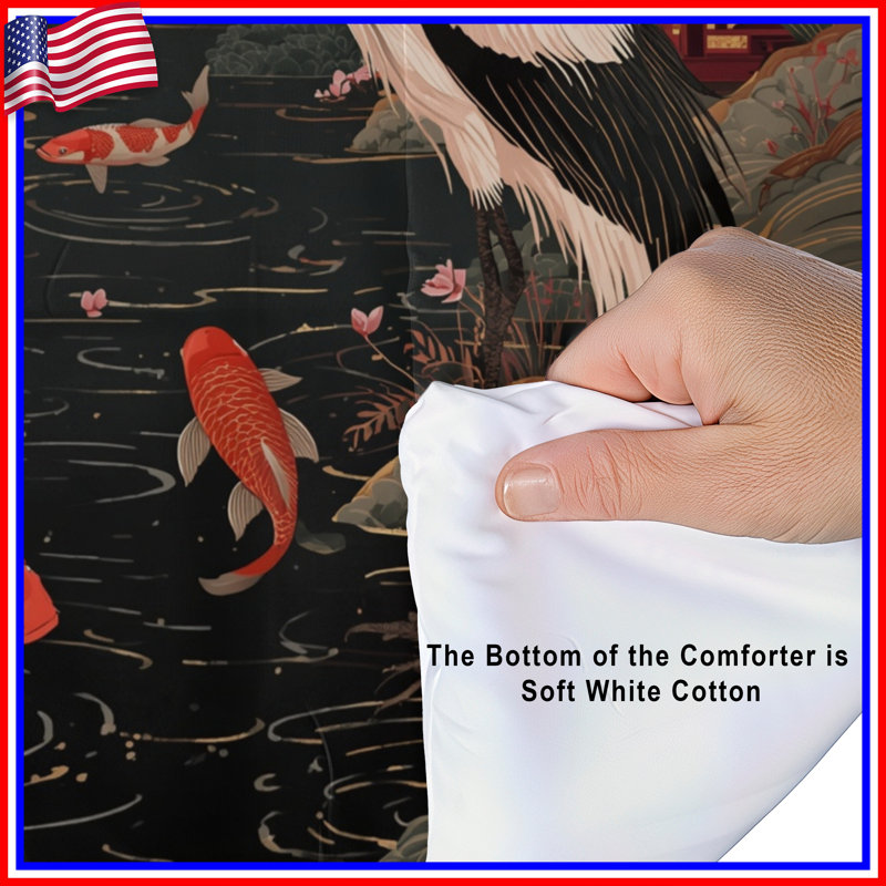Cherry Blossom Cranes Koi Comforter, Twin Extra Long