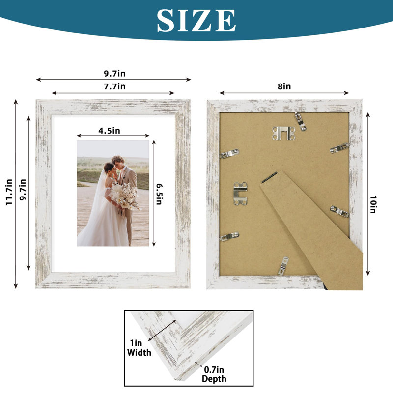 Rustic Distressed White Collage Picture Frame Set - 4 Pack For Wall And Tabletop Display
