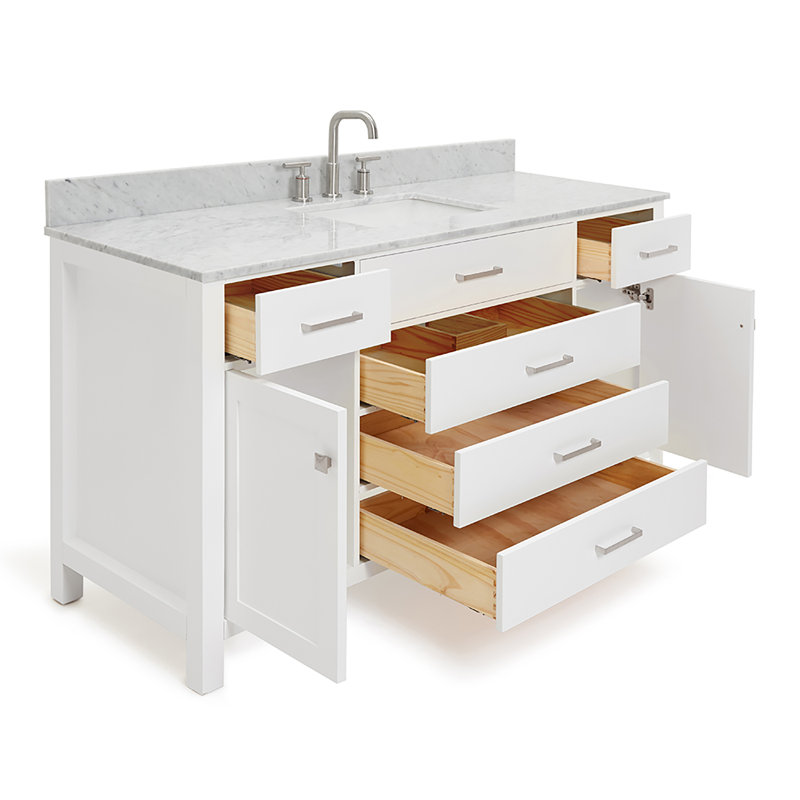 Aberdeenshire 60" Single Bathroom Vanity with Carrara White Marble Top, White