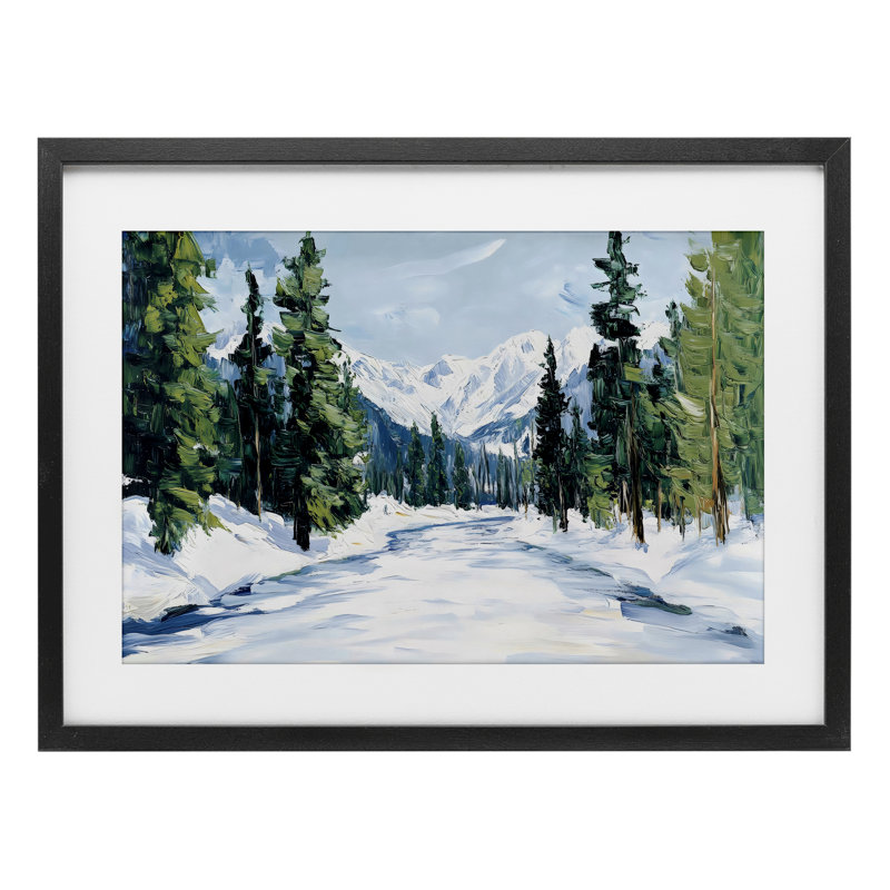 Snowy Tall Tree Pass, reproduction encadrée sous verre, conception de Petal Prints Design, H 14 po x l 20 po