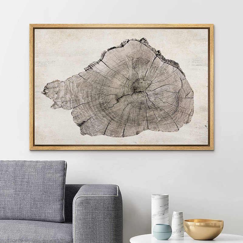 «Wood Tree Ring Log Neutral Farmhouse Cabin Cottage Eathy Decor», reproduction d'art sur toile encadrée, H 24 po x l 36 po