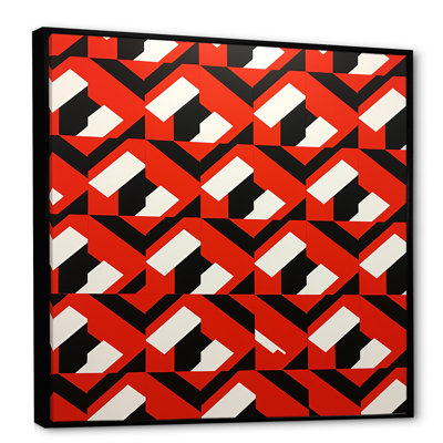 Motif rétro géométrique rouge, blanc et noir - reproduction sur toile