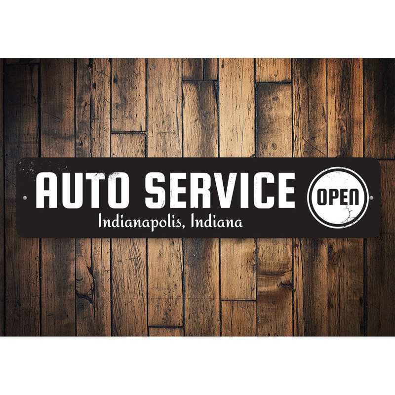 Plaque en aluminium Open Auto Service, H 6 po x l 24 po x P 0,06 po