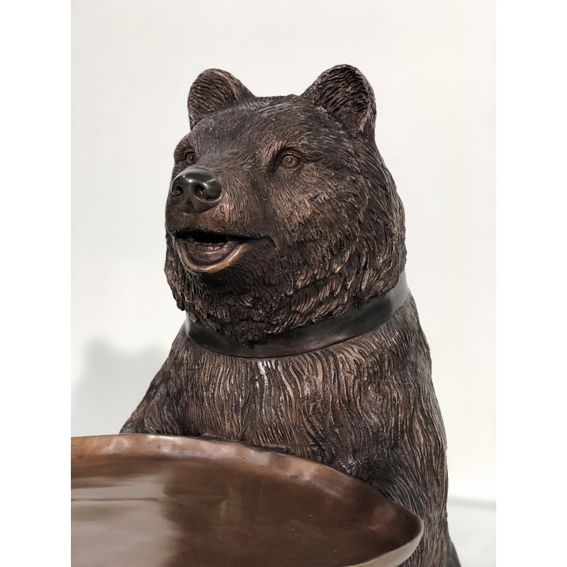 Bronze Bear Holding Tray Sculpture
