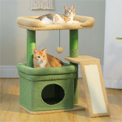 Petite tour d'arbre à chat pour grands chats adultes avec perchoir à sommet large, condo pour chat privé et poteau à griffer et sisal pour chats d'intérieur