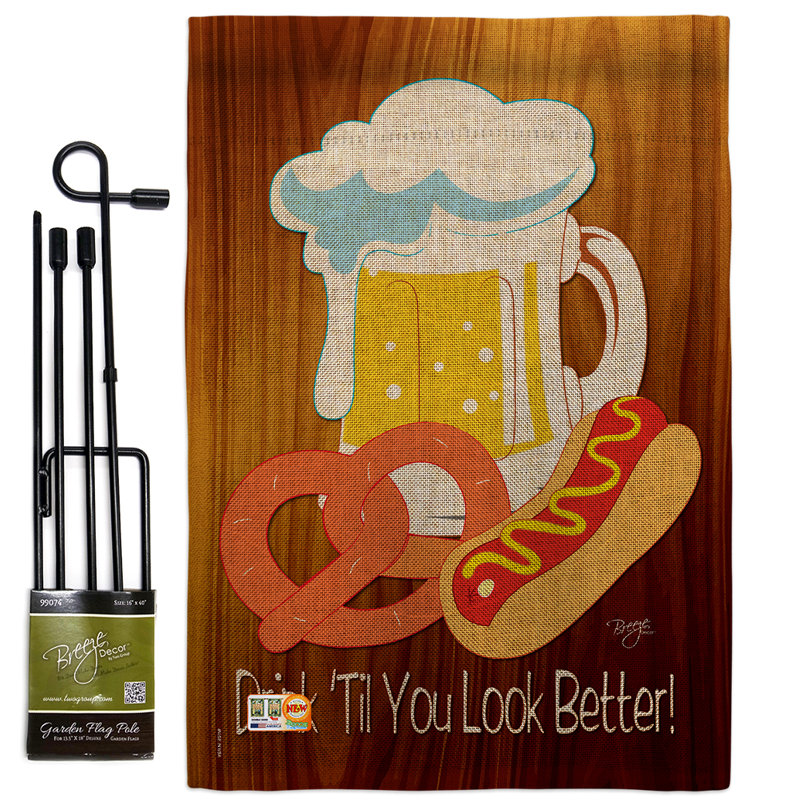 « drink til you look meilleur occasions spéciales » et « en toile jute », impression sur 2 côtés 19 po x 13 po ensemble de drapeau