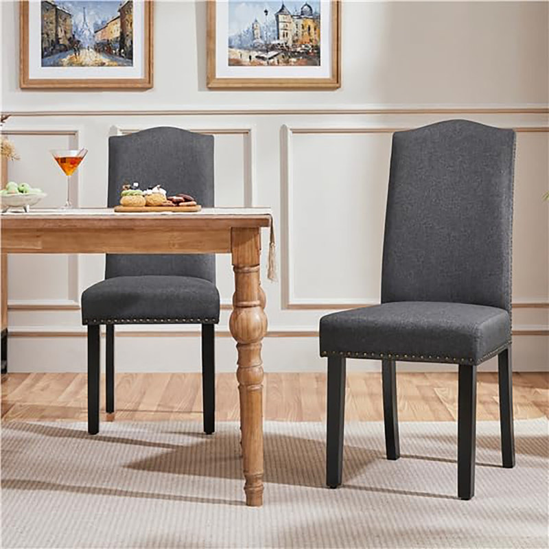 50.5cm H Tufted Fabric Upholstered Full Back Parsons Chair, Dark Grey