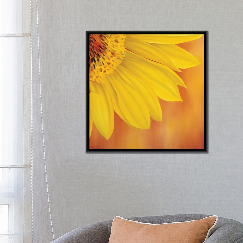 « tournesol ii », reproduction d’impression sur toile, H 37 po x l 37 po x P 1,5 po, Toile avec cadre noir, Pas de tapis