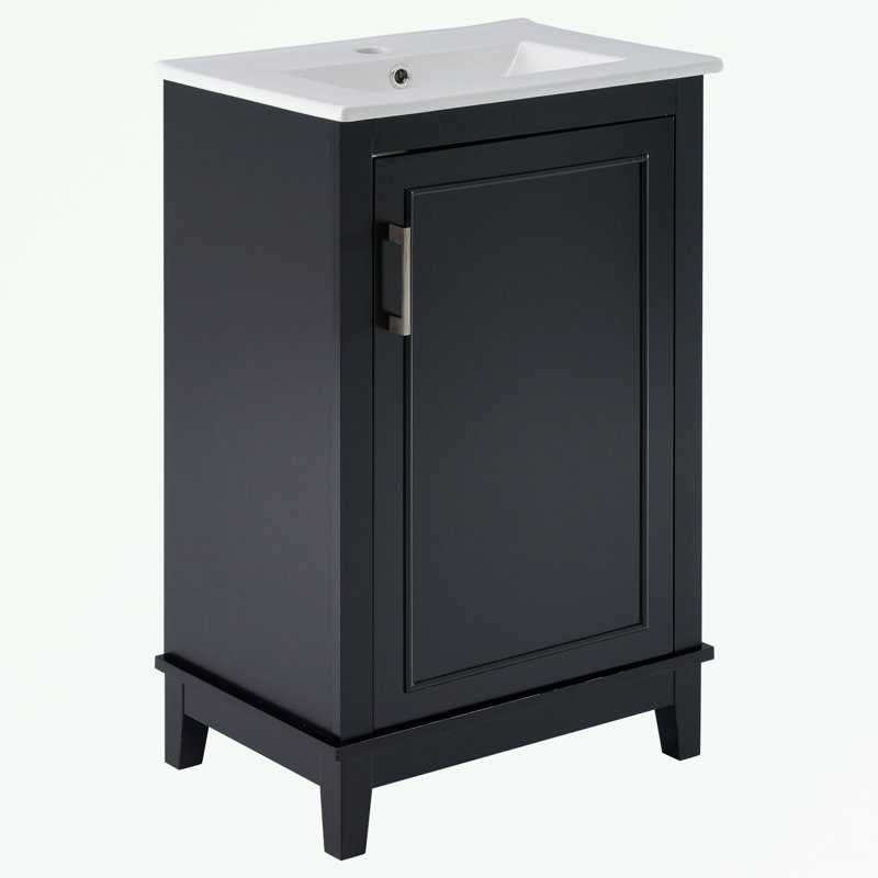 Petit meuble-lavabo moderne avec lavabo en céramique, Noir, noir, noir, noir