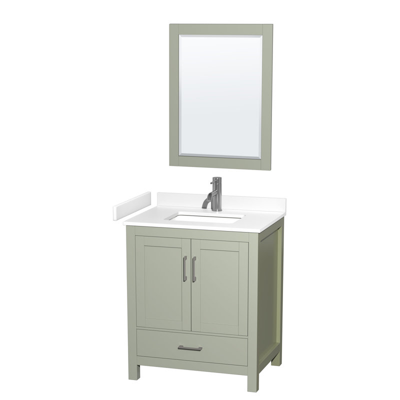 Ensemble de meuble-lavabo simple autoportant 30 po avec plateau en marbre de culture Sheffield et miroir 24 po, Vert clair