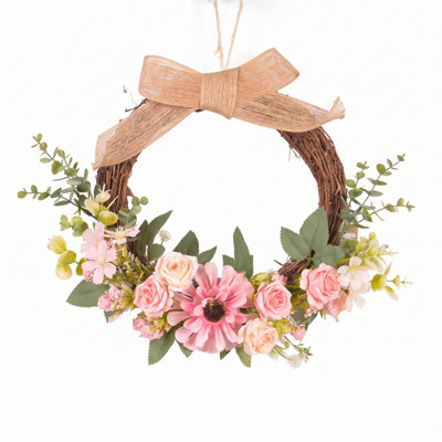 16 Inch Pink Rose Wreath For Front Door