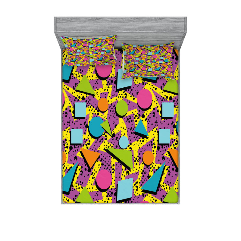 Multicolore ensemble de draps et taies décoratives Ambesonne, Ensemble de draps pour grand lit + 1 drap-housse +