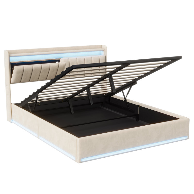 Ottoman Storage Bed, Beige, European Double (140 x 200 cm)