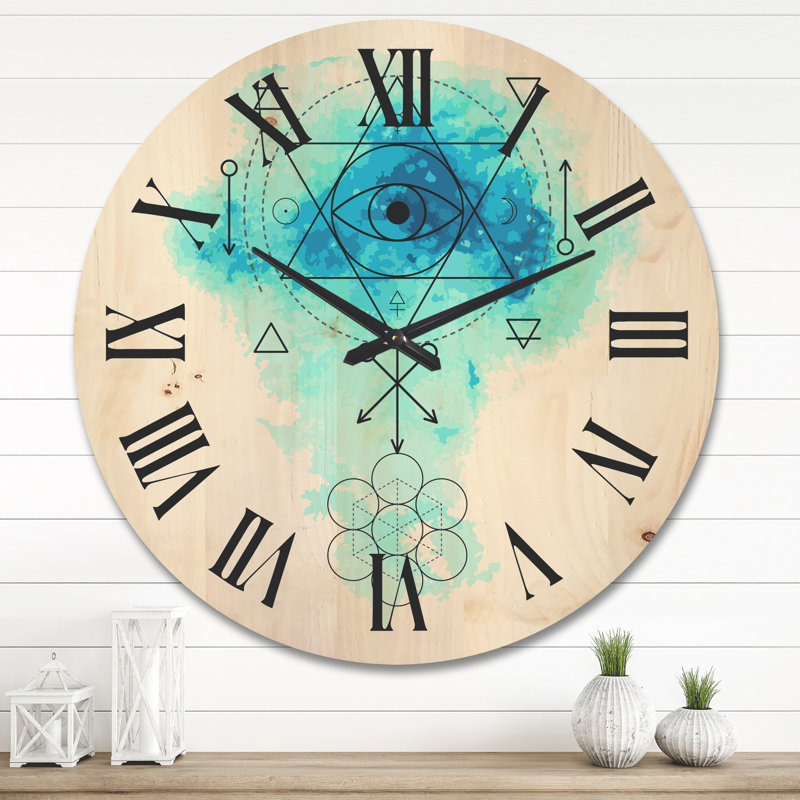 Symbole de l'alchimie et horloge murale en bois II, Grand