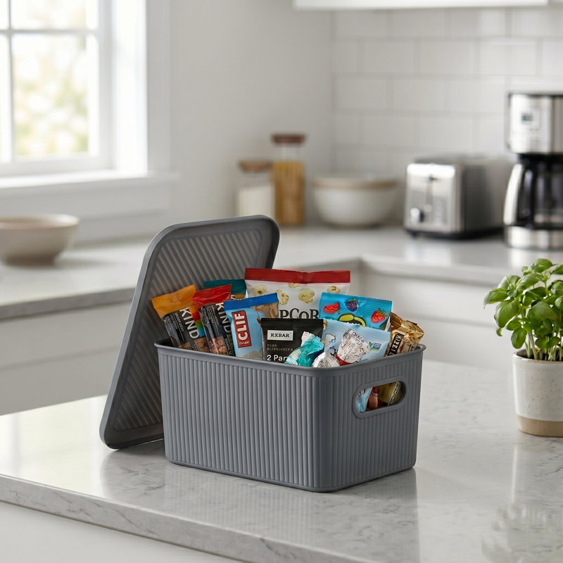 Paniers de rangement en plastique, 1, gris