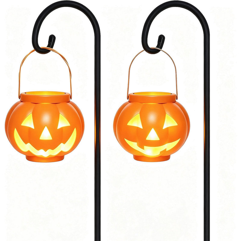 Ensemble de 2 lanternes solaires citrouilles d'Halloween, décor extérieur imperméable pour cour, pelouse et sentier