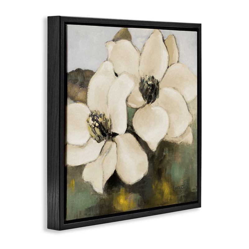 «Magnolia Blossom Duo» par Lanie Loreth, Cadre flottant noir de jais, H 18 po x l 18 po