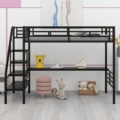 Structure de lit mezzanine en métal avec bureau