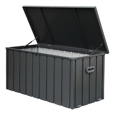 100 Gallon Outdoor Storage Deck Box Waterproof, Large Patio Storage Bin For Outside Cushions, Throw Pillows, Garden Tools, Lockable (Dark Brown)