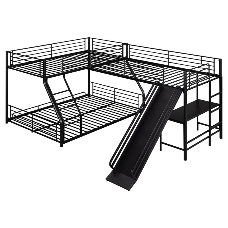 L Shape Triple Bunk Bed With Slide